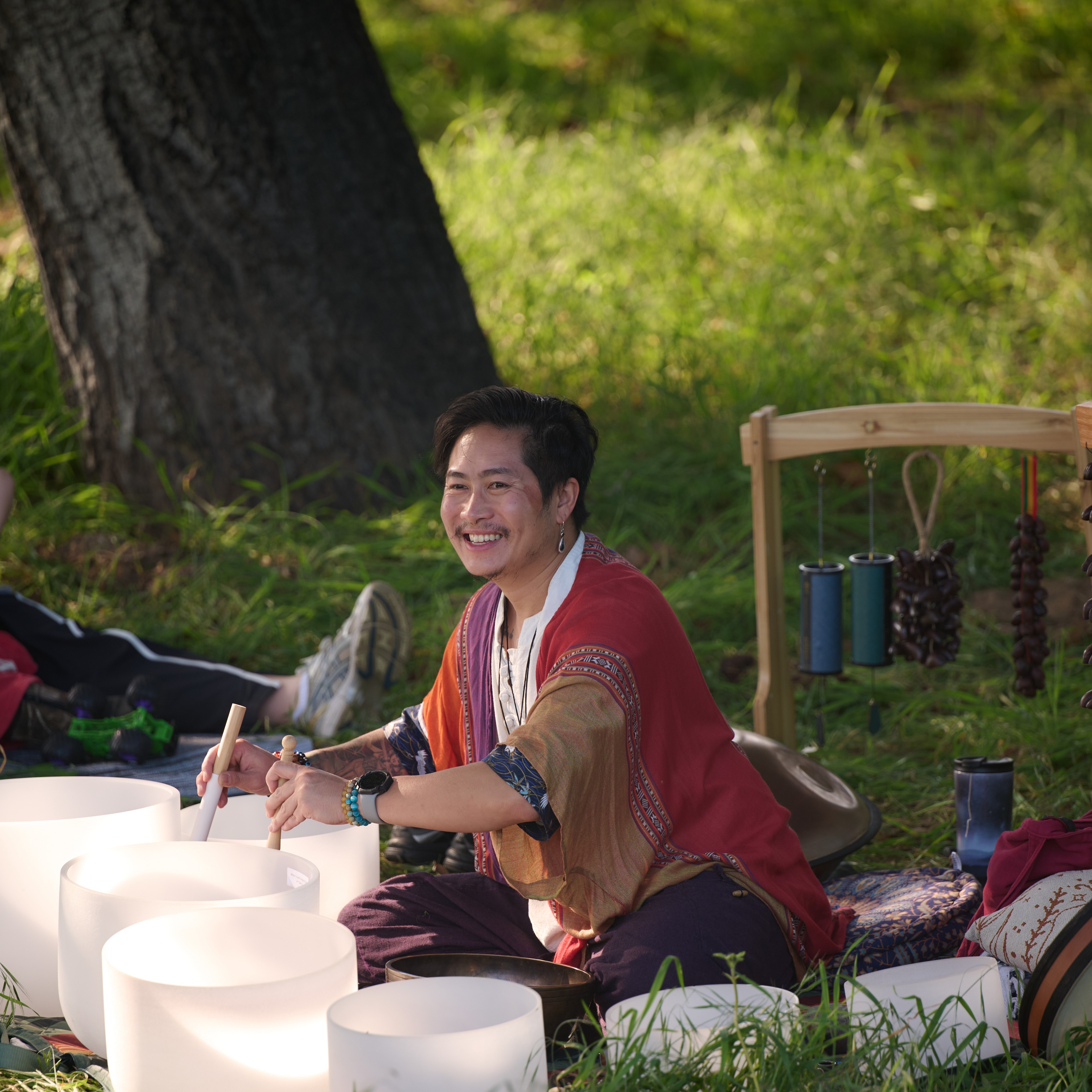 Group sound bath outdoors