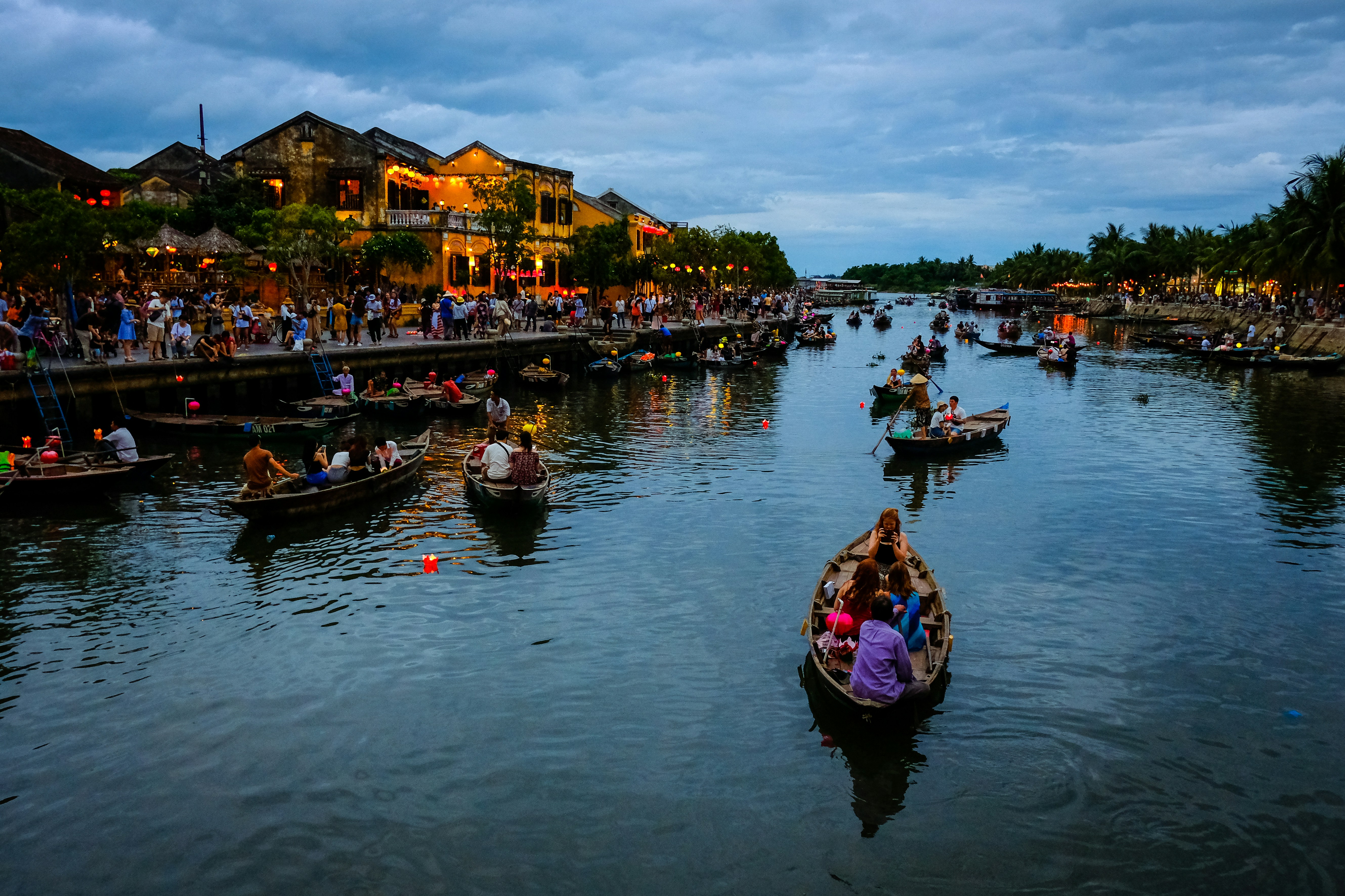 Boats on the river at dusk in Hội An Ancient Town